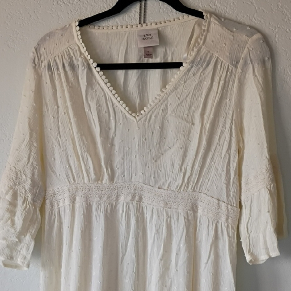 Knox Rose Women's Boho Cream Swiss Dot Maxi Dress Size S - Picture 8 of 15